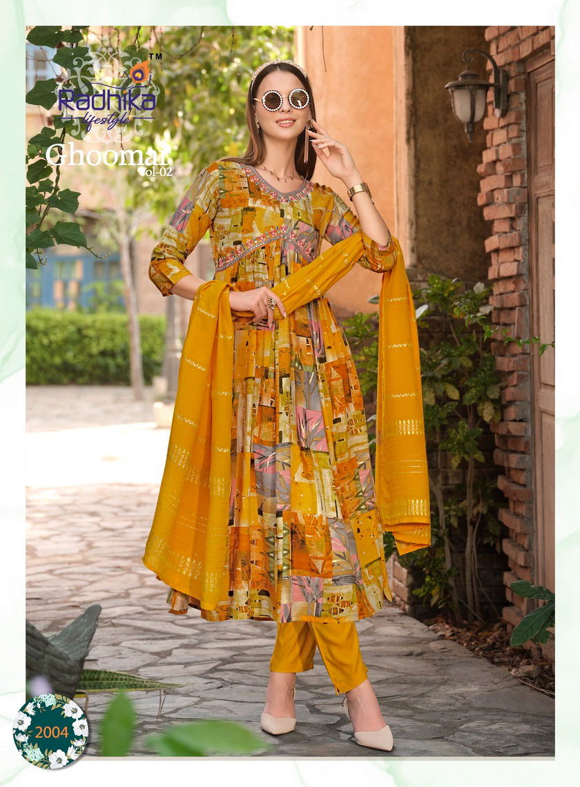 Ghoomar Vol 2 By Radhika Printed Alia Cut kurti With Bottom Dupatta
